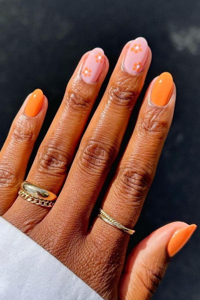 Bright Orange and Pink Floral Square Nails Bright Orange and Pink Floral Square Nails — Mom Nails 2027