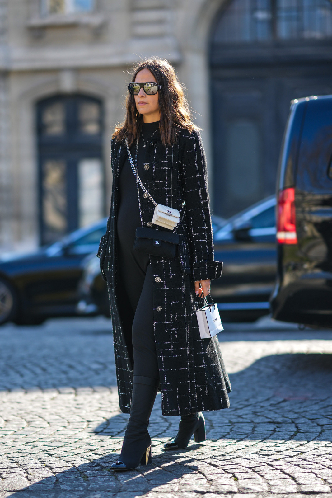 Sophisticated Maternity: Tweed Coat Over Turtleneck Jumpsuit Sophisticated Maternity: Tweed Coat Over Turtleneck Jumpsuit — Maternity Outfits 2027