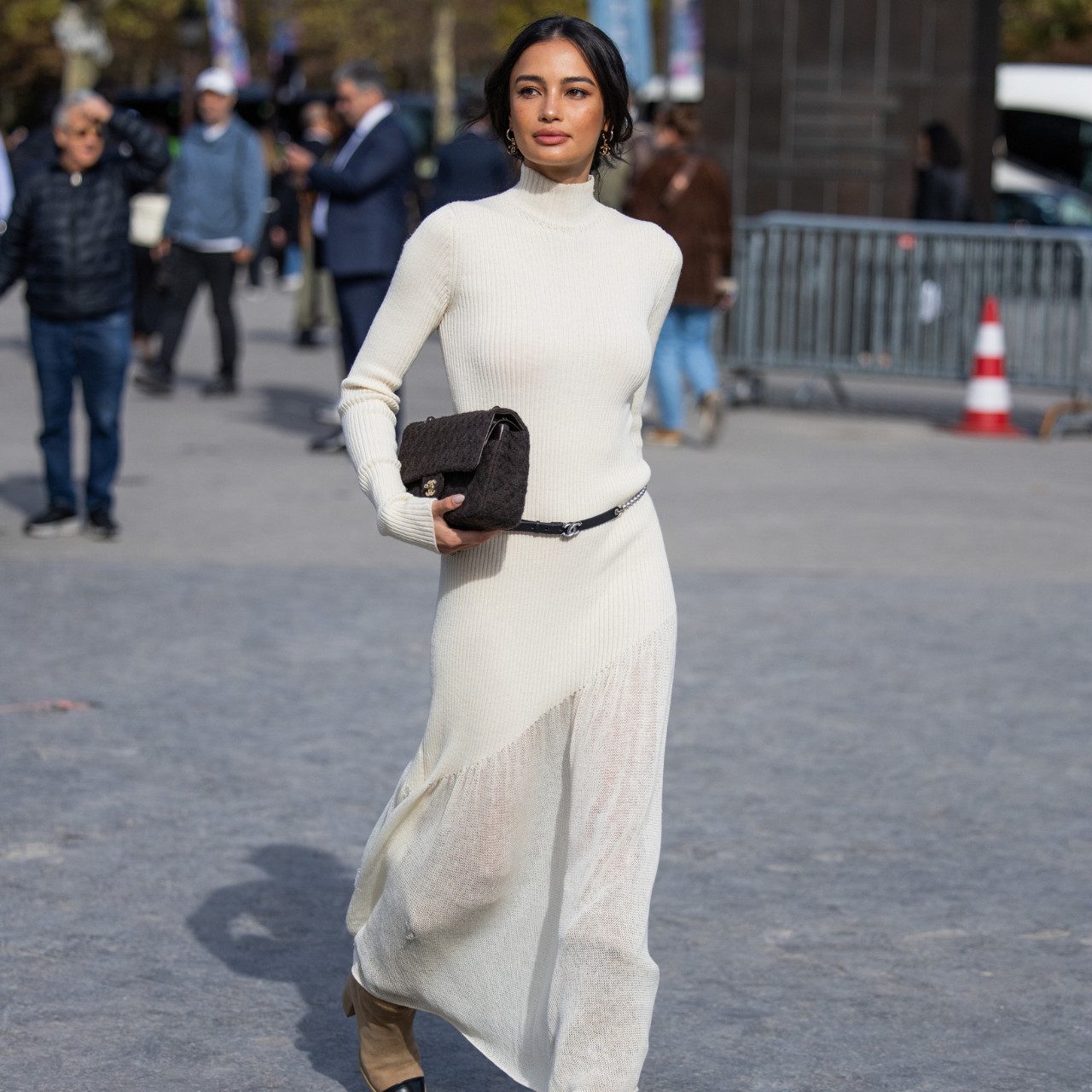 Fitted Knit Dress with a Sheer Asymmetric Skirt Detail Fitted Knit Dress with a Sheer Asymmetric Skirt Detail — Outfits 2027 for Short Women