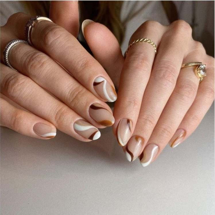 Nude Base White Brown Beige Accents Visual Idea — Minimalist Nails 2027