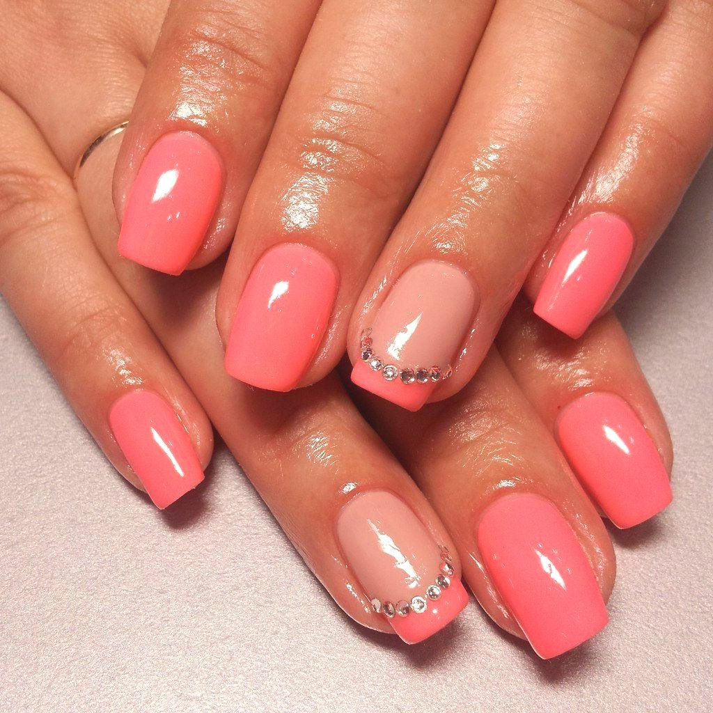 Rhinestone Accent On Cuticle Line Visual Idea — Coral Nails 2027