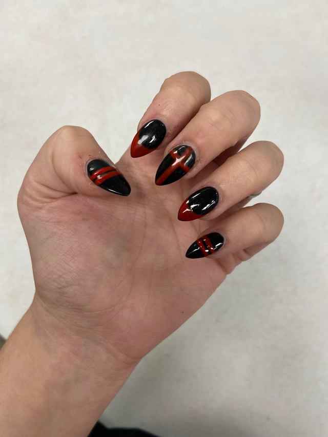 Red Stripe Art On Accent Nails Visual Idea Red Stripe Art On Accent Nails Visual Idea — Nails 2027 for Red Dress