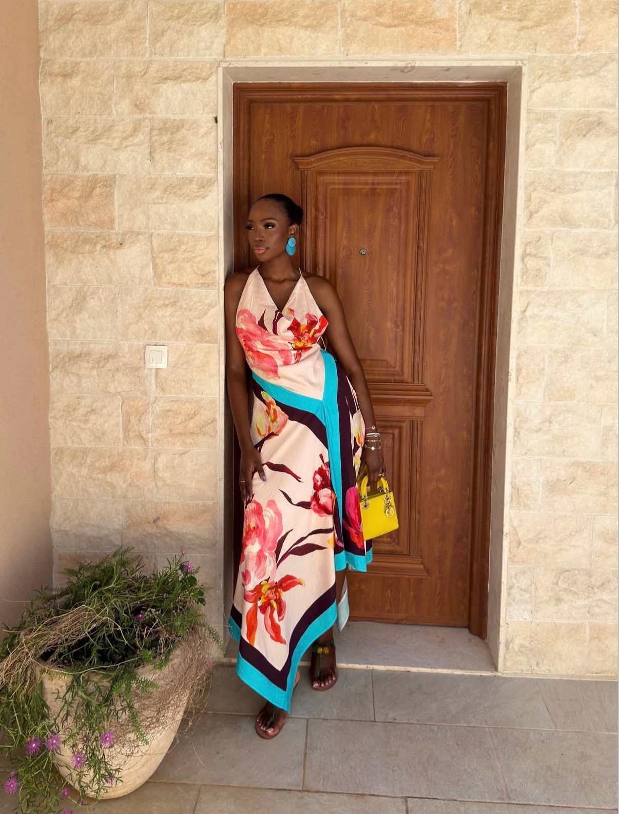 Floral Print Halter Dress with Vibrant Accessories Floral Print Halter Dress with Vibrant Accessories — Colorful Summer Outfits 2027