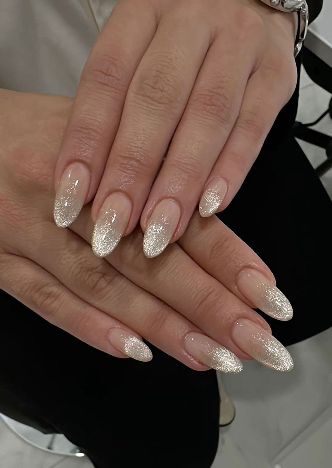 Cat Eye Silver Glitter Ombre Nails Cat Eye Silver Glitter Ombre Nails — Bridesmaid Nails 2027