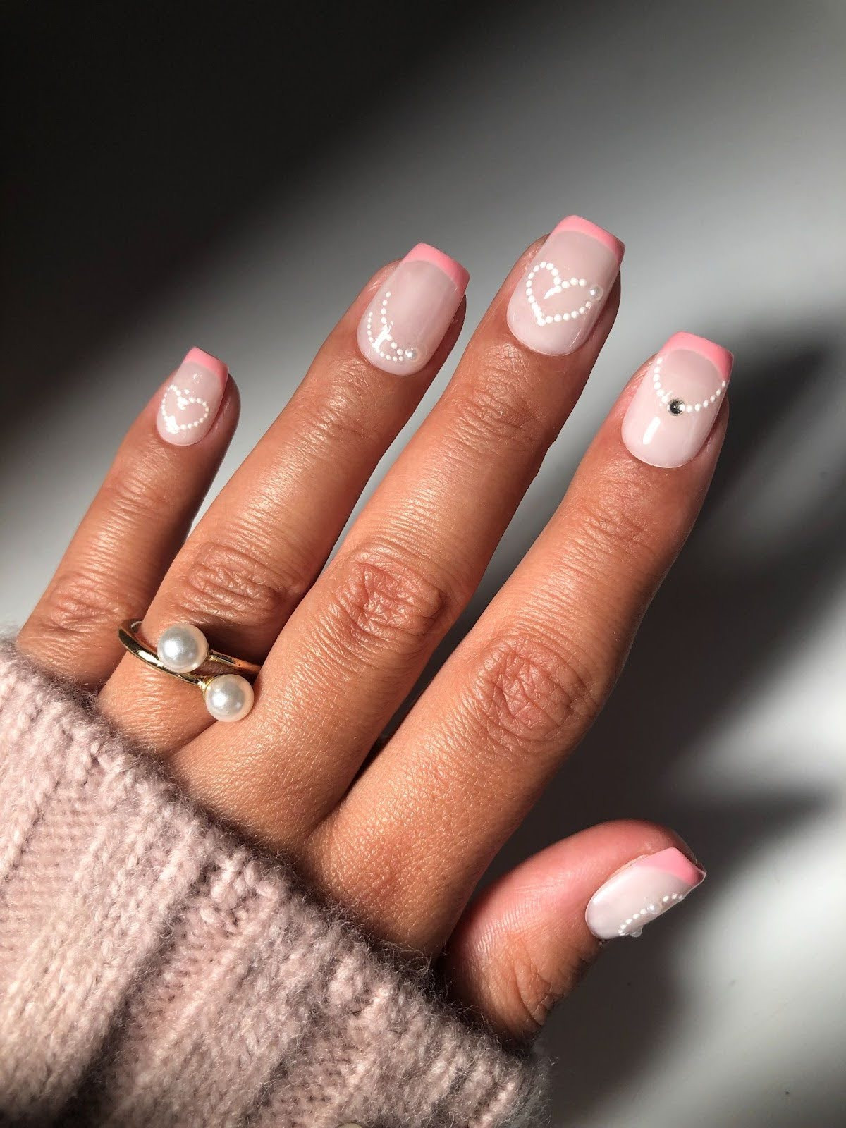 Pearl Dot Heart Square Pearl Dot Heart Square — Valentines French Tip Nails 2027