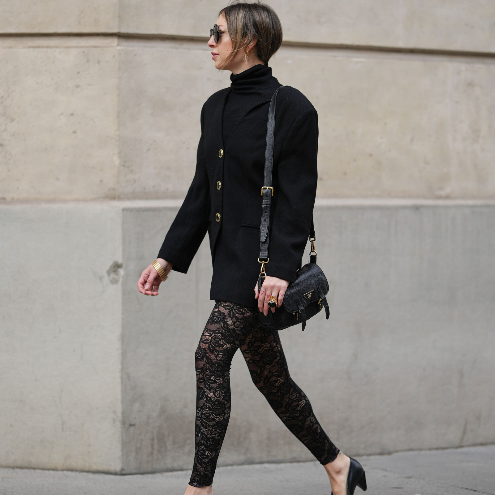 Sophisticated Black: Lace Flare Leggings with Turtleneck and Blazer Sophisticated Black: Lace Flare Leggings with Turtleneck and Blazer — Flare Leggings Outfits 2027