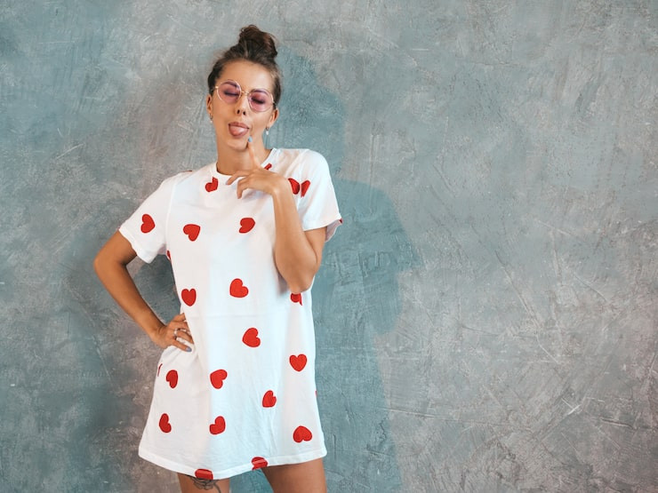 White Heart Print T-Shirt Dress for a Simple Valentine's Look — Casual Valentines Outfits 2027