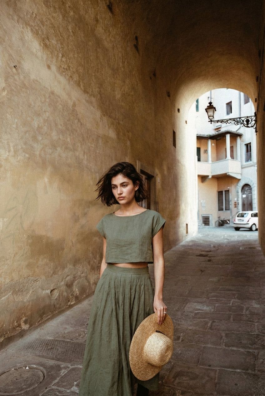 Olive Green Linen Set for Effortless Summer Casual Olive Green Linen Set for Effortless Summer Casual — Italy Outfits 2027