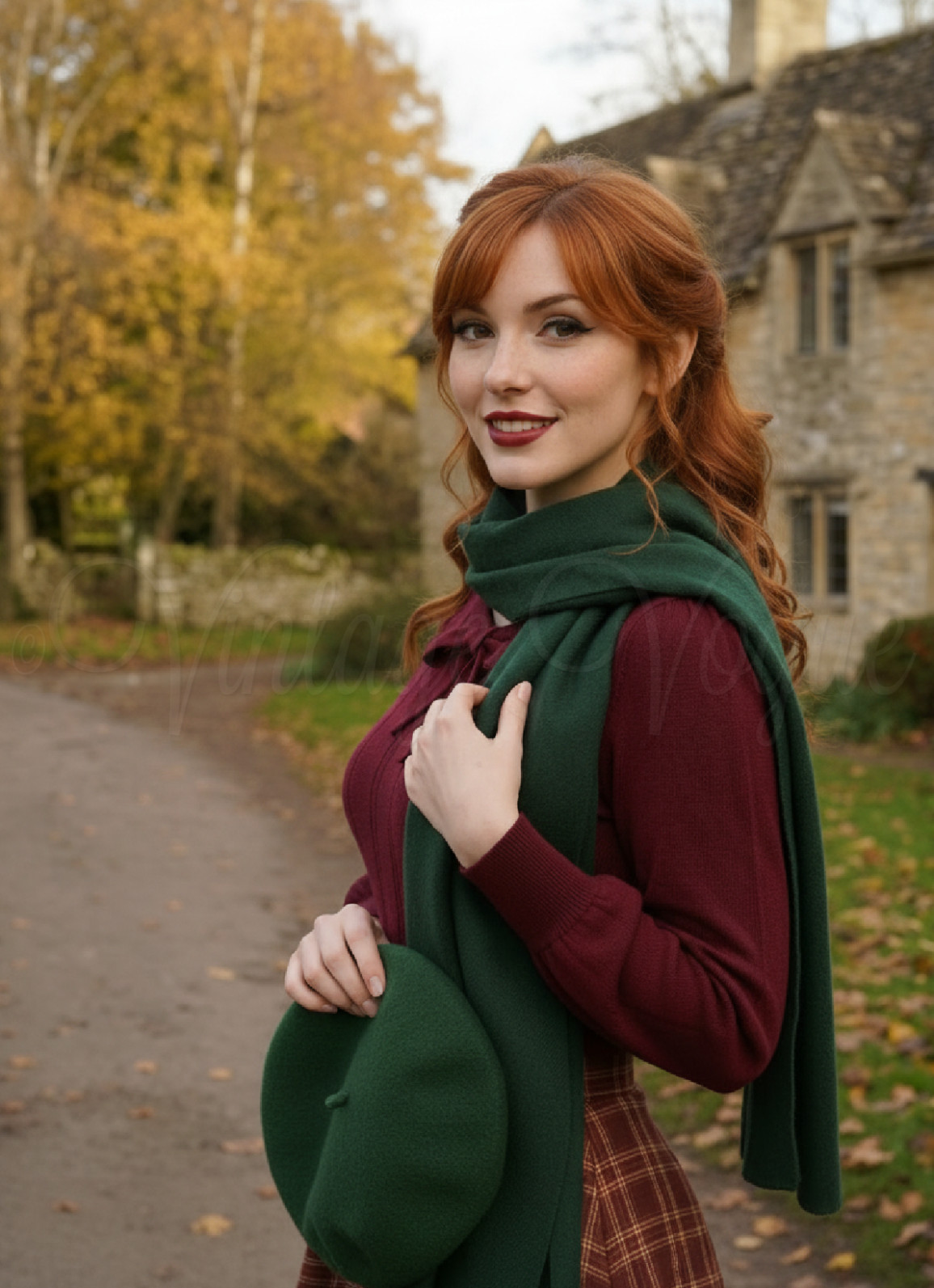 Autumnal Palette: Green Beret with Burgundy Knit and Plaid Autumnal Palette: Green Beret with Burgundy Knit and Plaid — Beret Outfits 2027