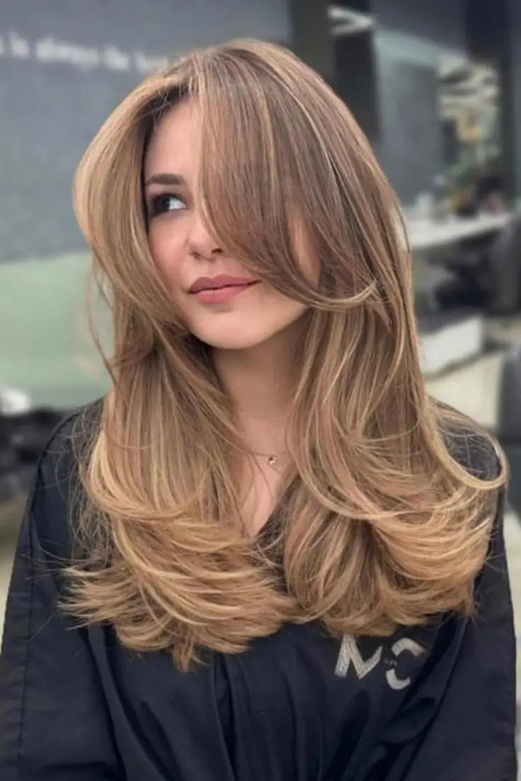Collarbone Layered Cut With Honey Tones Collarbone Layered Cut With Honey Tones — Side Swept Bangs 2027