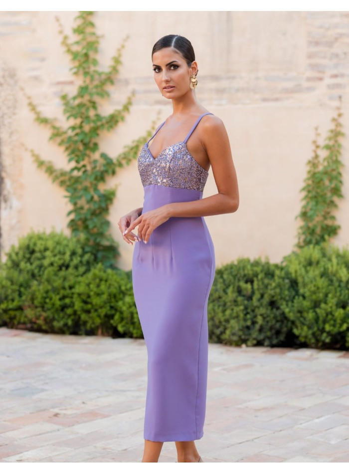 Purple Midi Dress with Sequin Bodice — Sequin Dresses 2027
