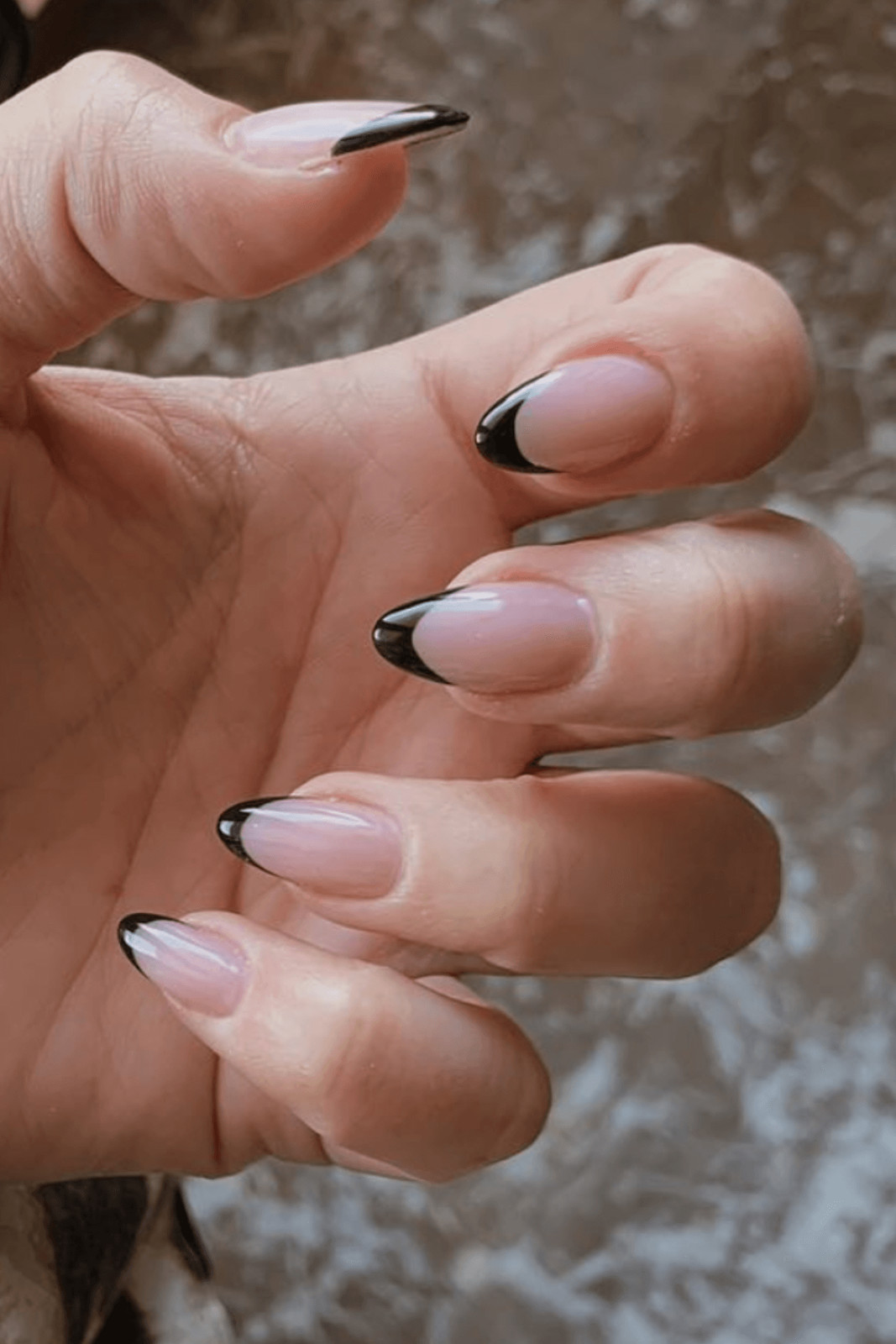 Modern Black French with White Outline — Medium Almond Nails 2027
