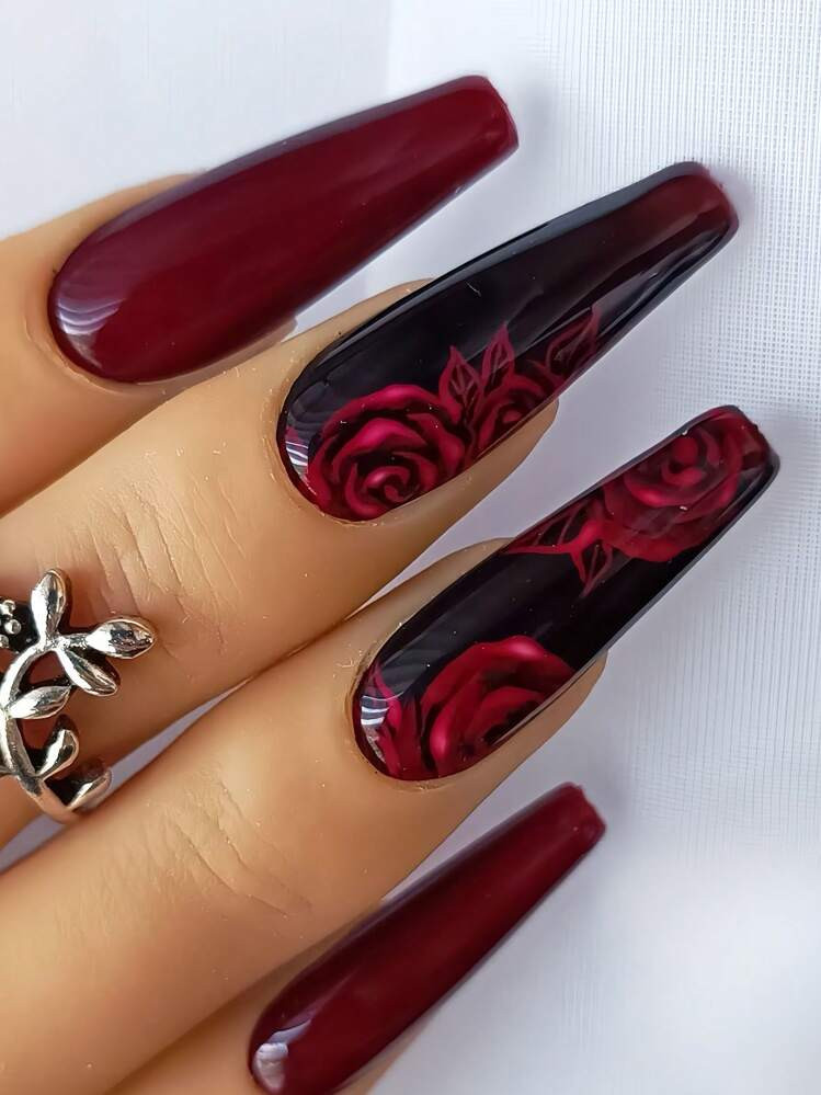 Dark Romance Red Rose Nails Dark Romance Red Rose Nails — Gothic Coffin Nails 2027