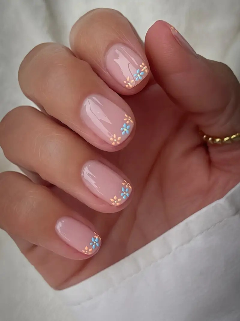 Tiny Floral Accents On French Tips Visual Idea Tiny Floral Accents On French Tips Visual Idea — Simple Summer Nails 2027