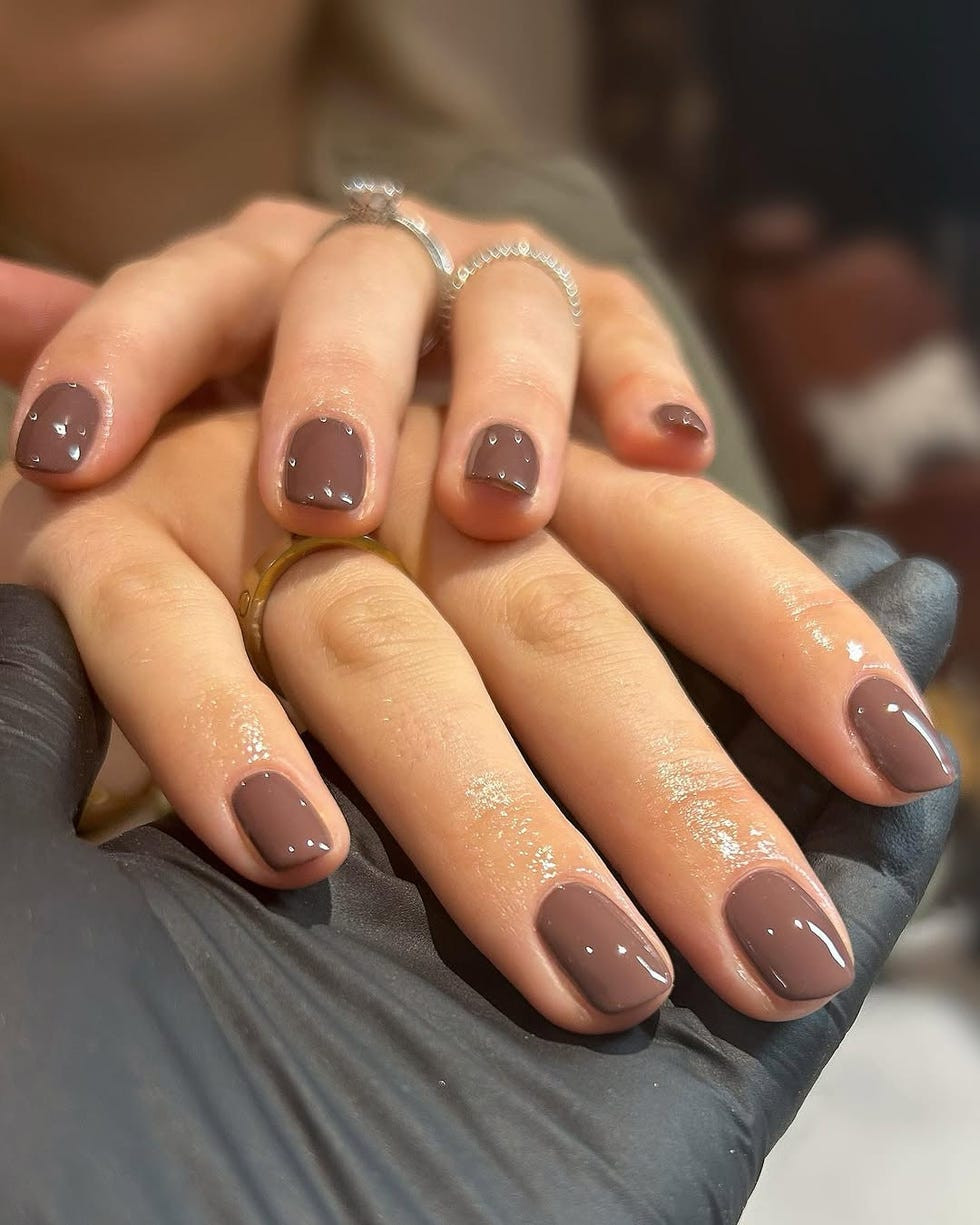 Solid Color On All Nails Glossy Medium Brown with Red Undertones Squares — Espresso Nails 2027