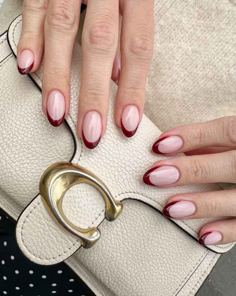 Burgundy French Tip Oval Nails — Fall to Winter Nails 2026