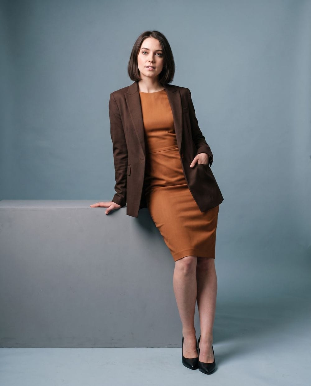 Brown Blazer Over Rust-Orange Midi Dress: A Polished Networking Combination Brown Blazer Over Rust-Orange Midi Dress: A Polished Networking Combination — Networking Outfits 2027