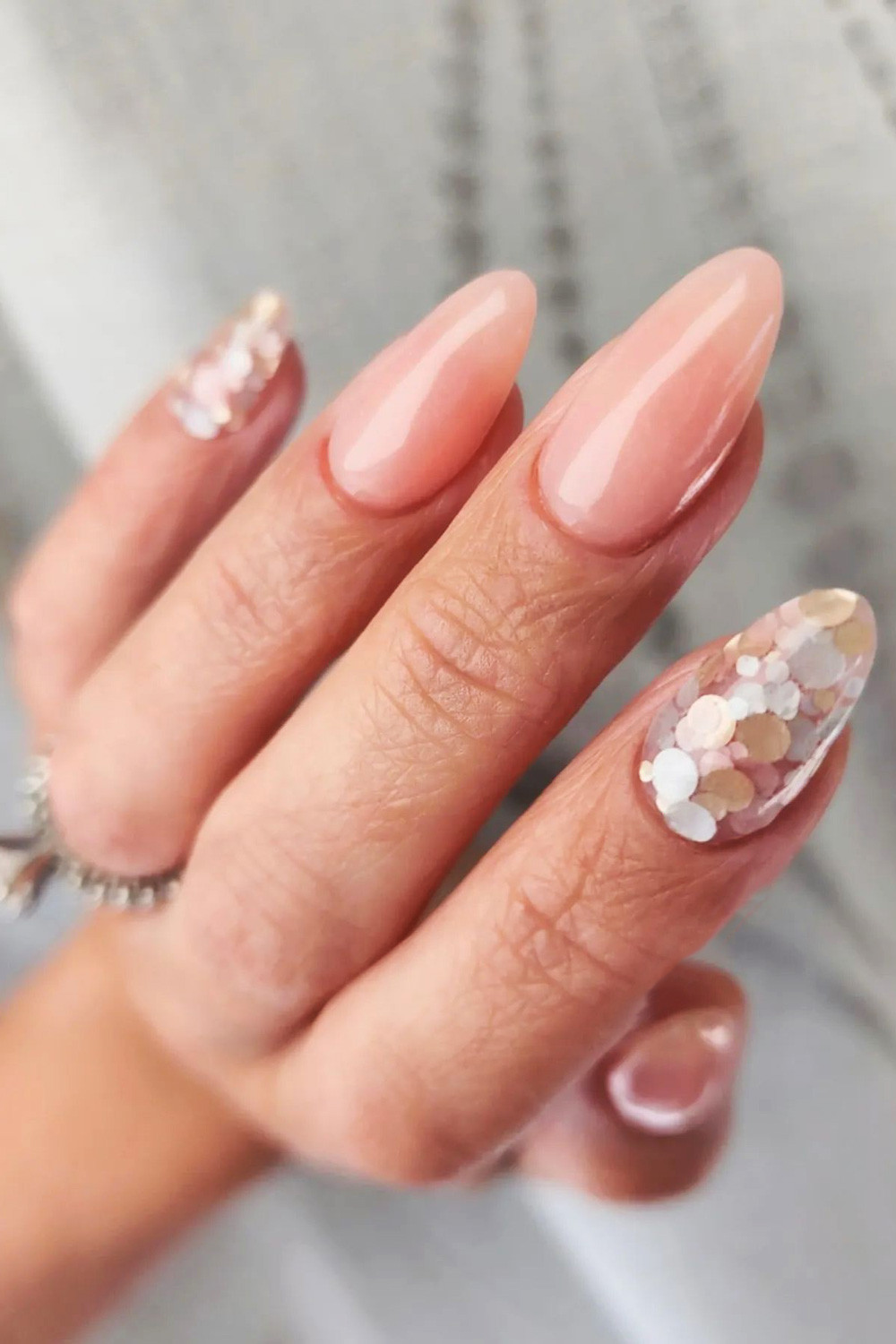 Rhinestone Heart Accent Medium Square Rhinestone Heart Accent Medium Square — Nude Wedding Nails 2027