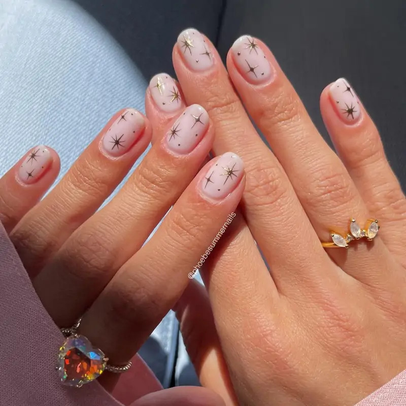 Milky Pink with Celestial Gold Stars Milky Pink with Celestial Gold Stars — Milky Pink Nails 2027