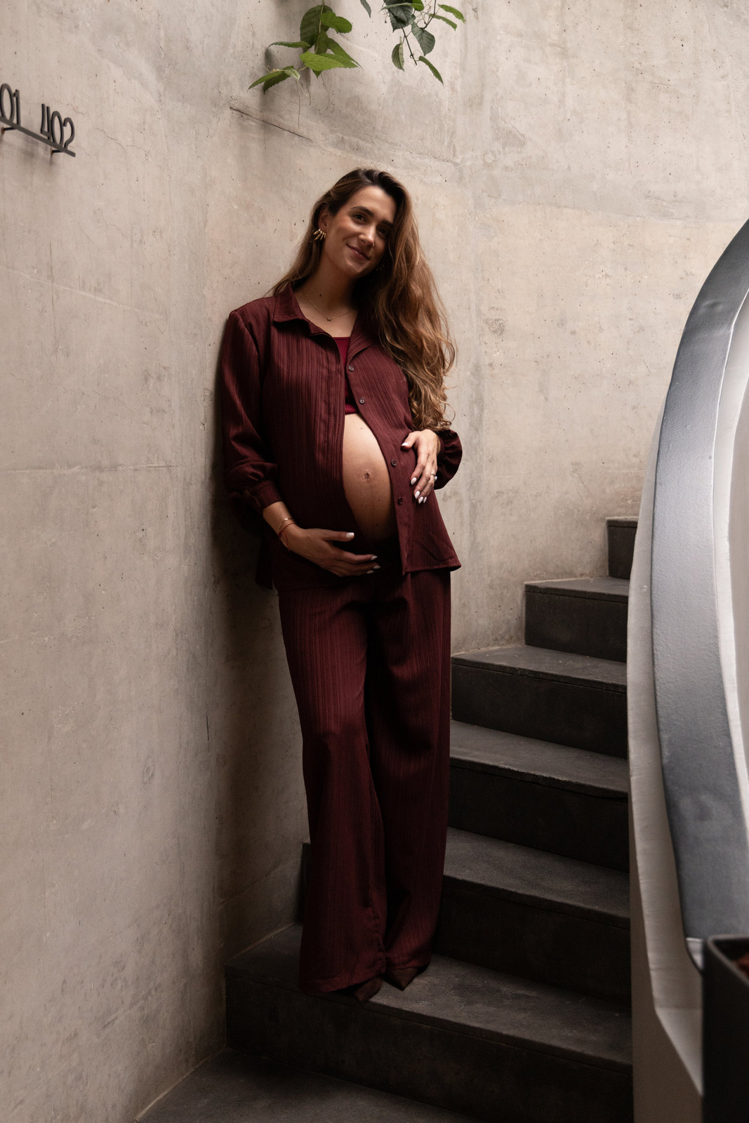 Relaxed Maternity Loungewear: Burgundy Ribbed Knit Pajama Set Relaxed Maternity Loungewear: Burgundy Ribbed Knit Pajama Set — Maternity Outfits 2027
