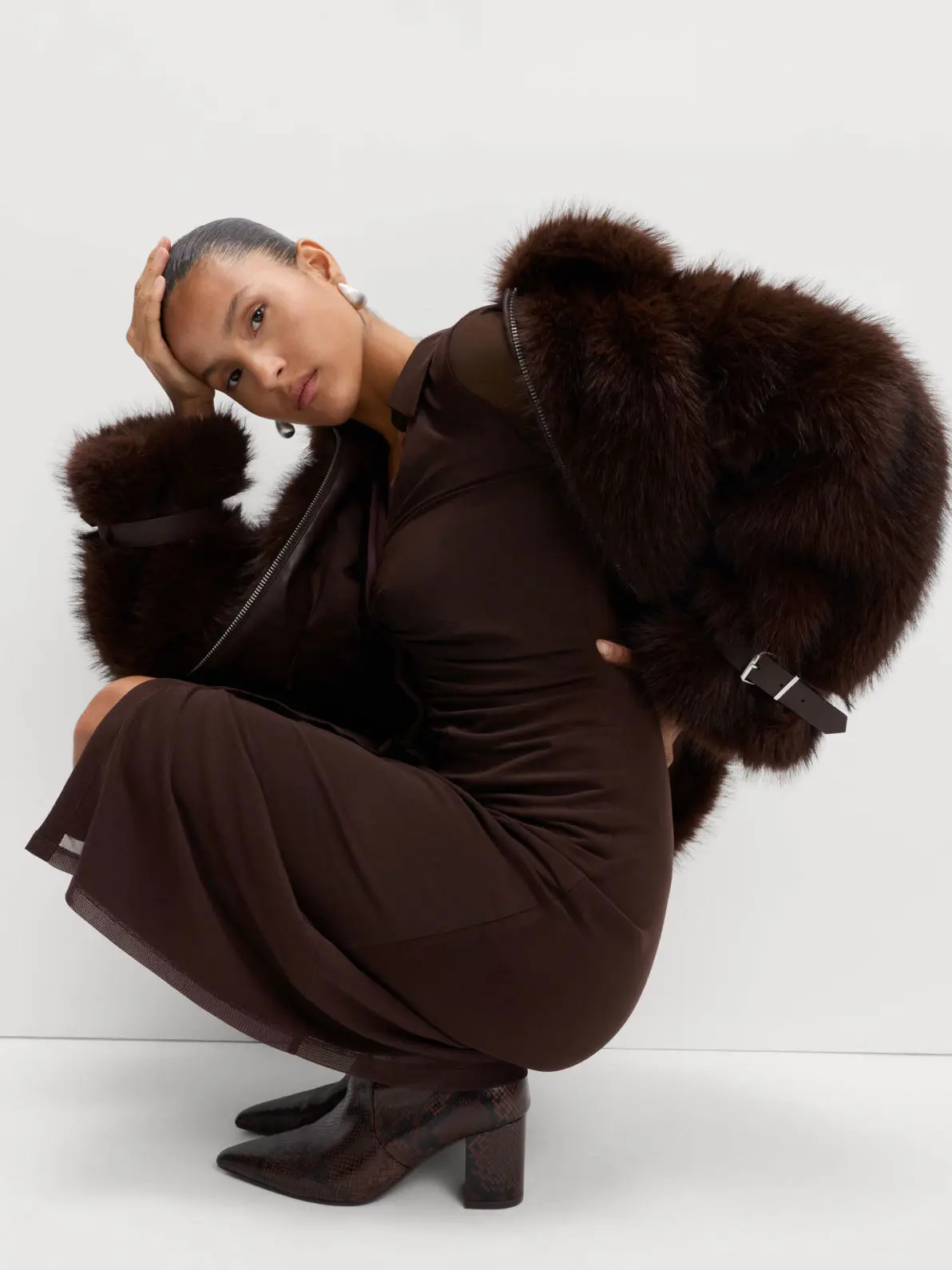 Chocolate Brown Dress with Fur-Trimmed Jacket Chocolate Brown Dress with Fur-Trimmed Jacket — Chocolate Brown Outfits 2027