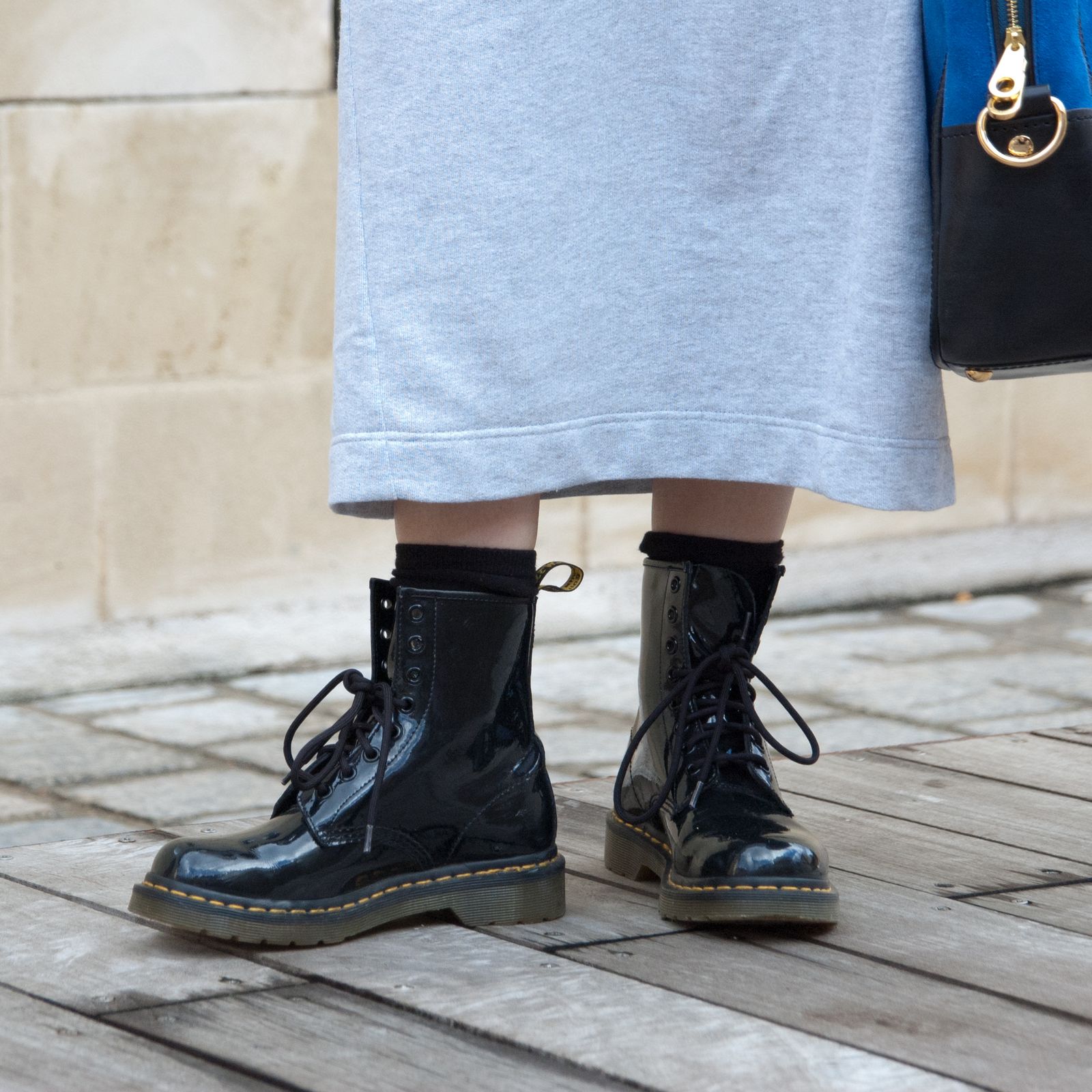 Iconic Shine: Dr. Martens Patent Boots with a Knit Dress Iconic Shine: Dr. Martens Patent Boots with a Knit Dress — Doc Martens Outfits 2027