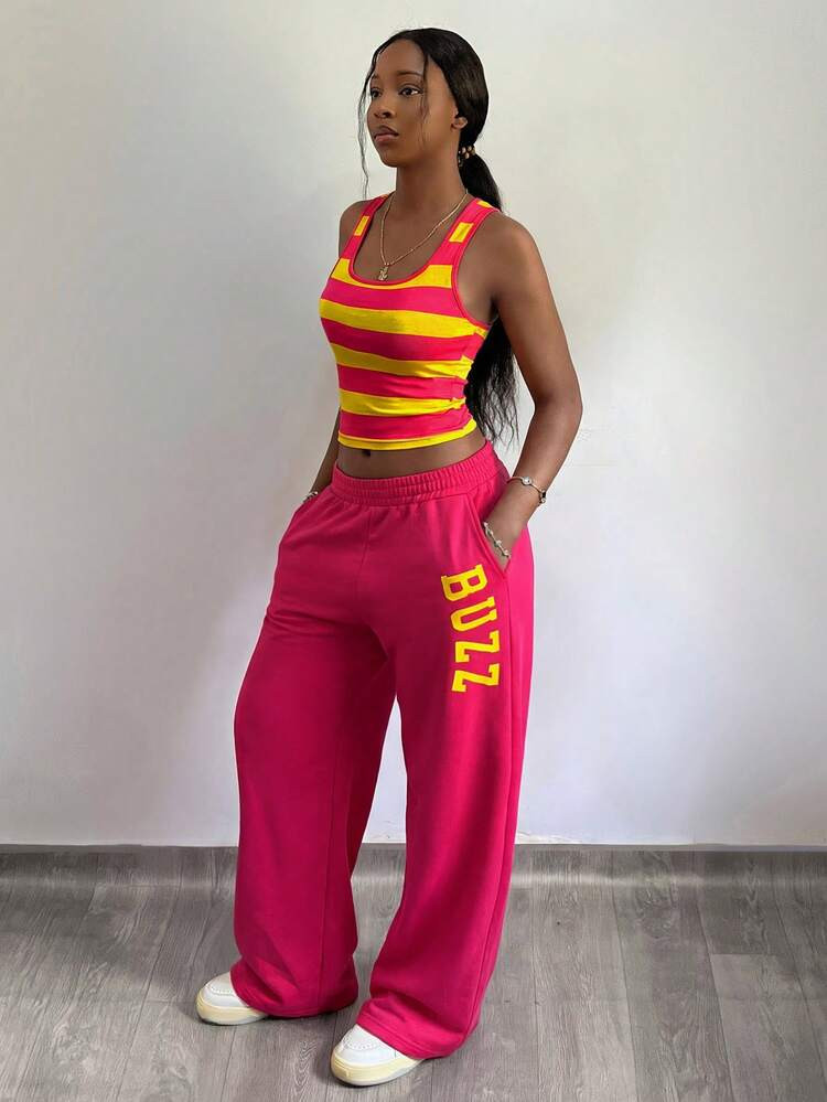 Striped Tank and Graphic Sweatpants: Casual Y2K Comfort Striped Tank and Graphic Sweatpants: Casual Y2K Comfort — 2000s Outfits 2027