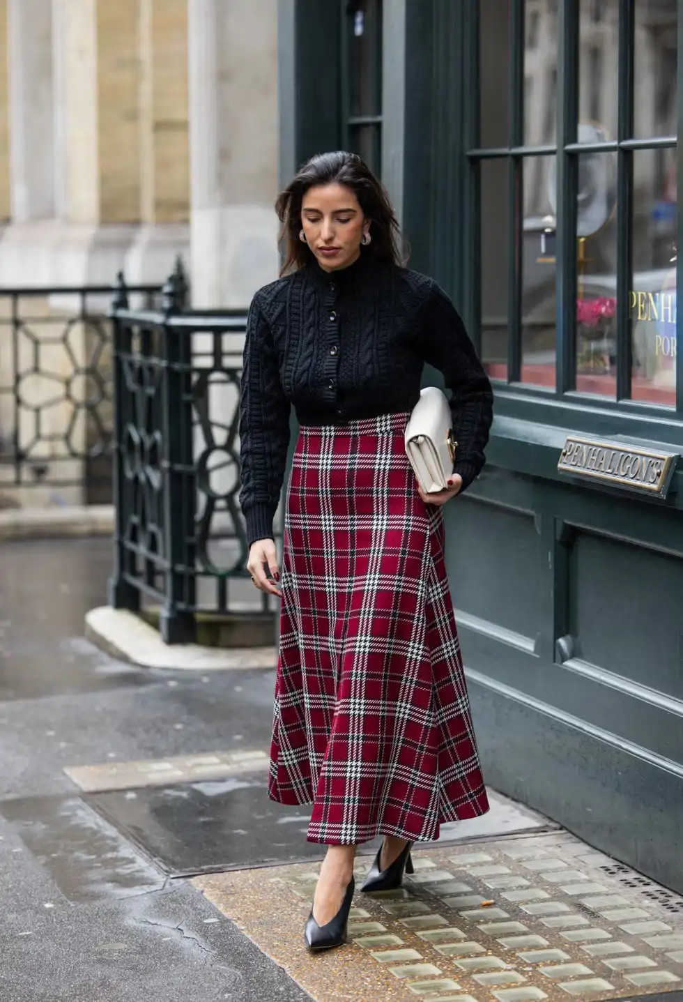 Bold Midi Skirt: Red Plaid Paired with Knit Sweater Bold Midi Skirt: Red Plaid Paired with Knit Sweater — Plaid Outfits 2027