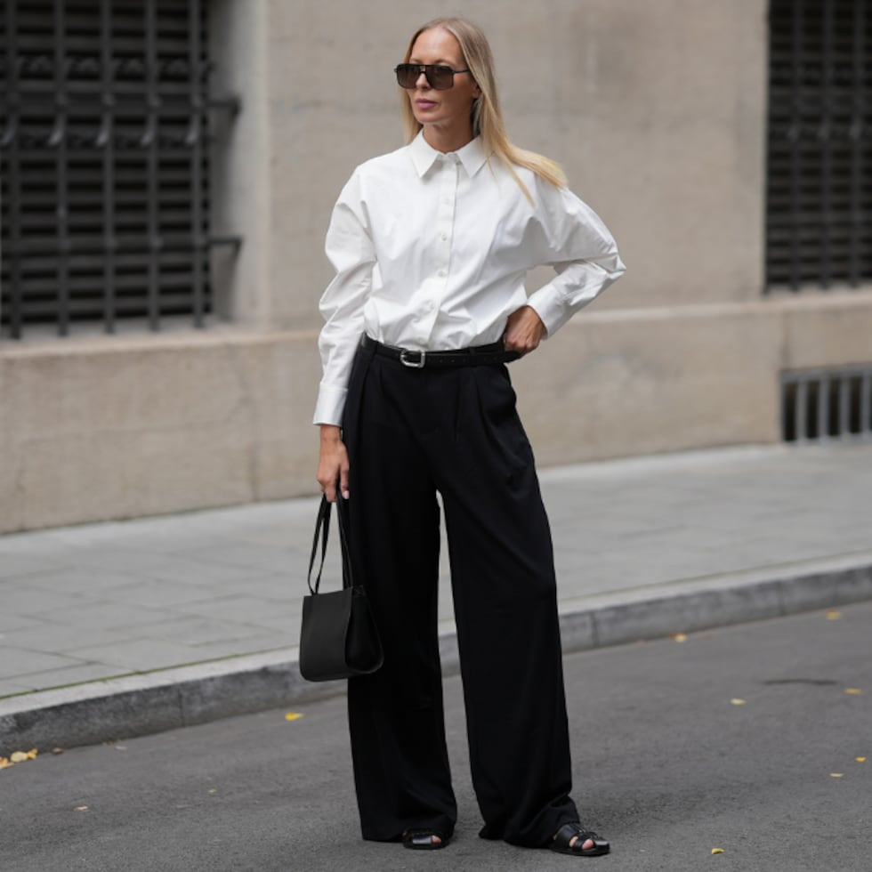 Effortless Chic: Black Trousers with an Oversized White Shirt Effortless Chic: Black Trousers with an Oversized White Shirt — Wide Leg Pants Outfits 2027