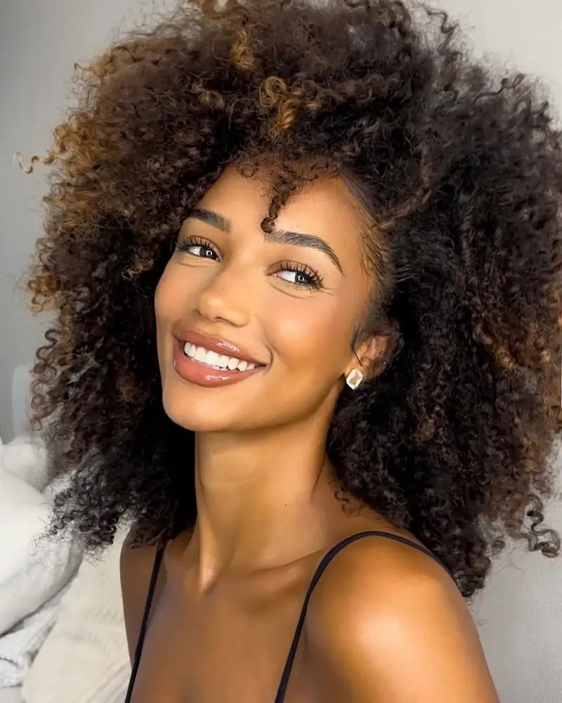 Mid-Back Curls with Caramel Highlights Mid-Back Curls with Caramel Highlights — 3C Hairstyles 2027