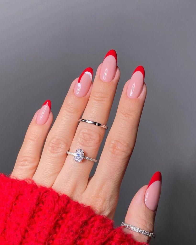 Festive Red French Tips with Accents Festive Red French Tips with Accents — Winter French Tip Nails 2027