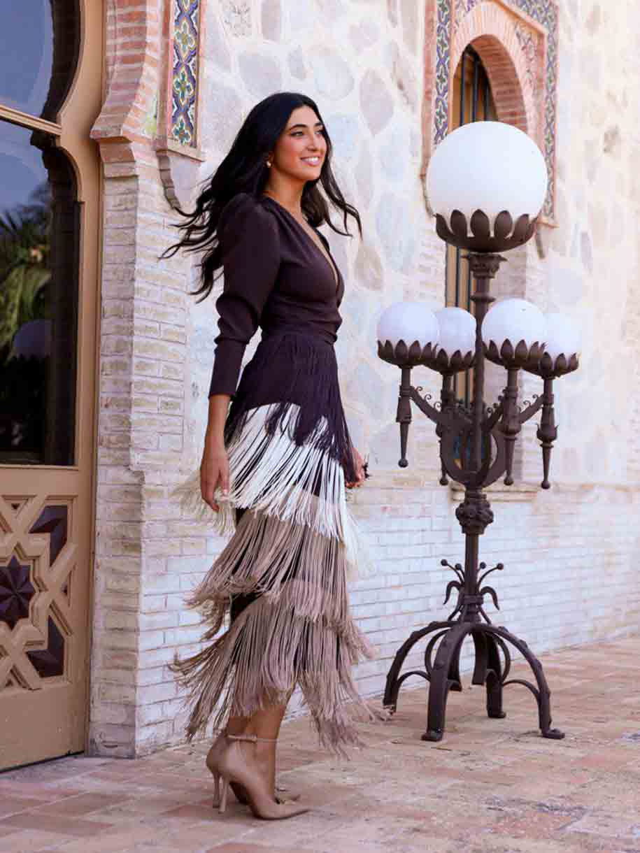 Nude Pointed-Toe Heels Outfit Idea — Fringe Dress 2027