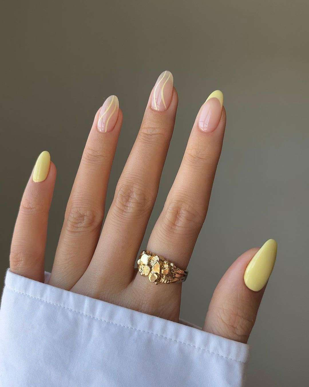 Pastel Yellow with Wavy Lines Almond Pastel Yellow with Wavy Lines Almond — Nails 2027 for Fair Skin