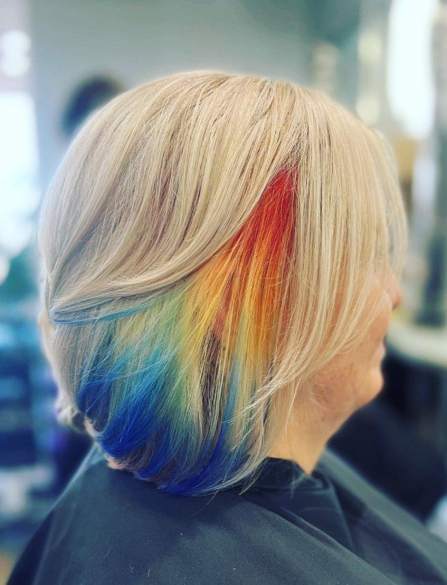Blonde With Rainbow Peekaboo Highlights Visual Idea Blonde With Rainbow Peekaboo Highlights Visual Idea — Peekaboo Bob 2027