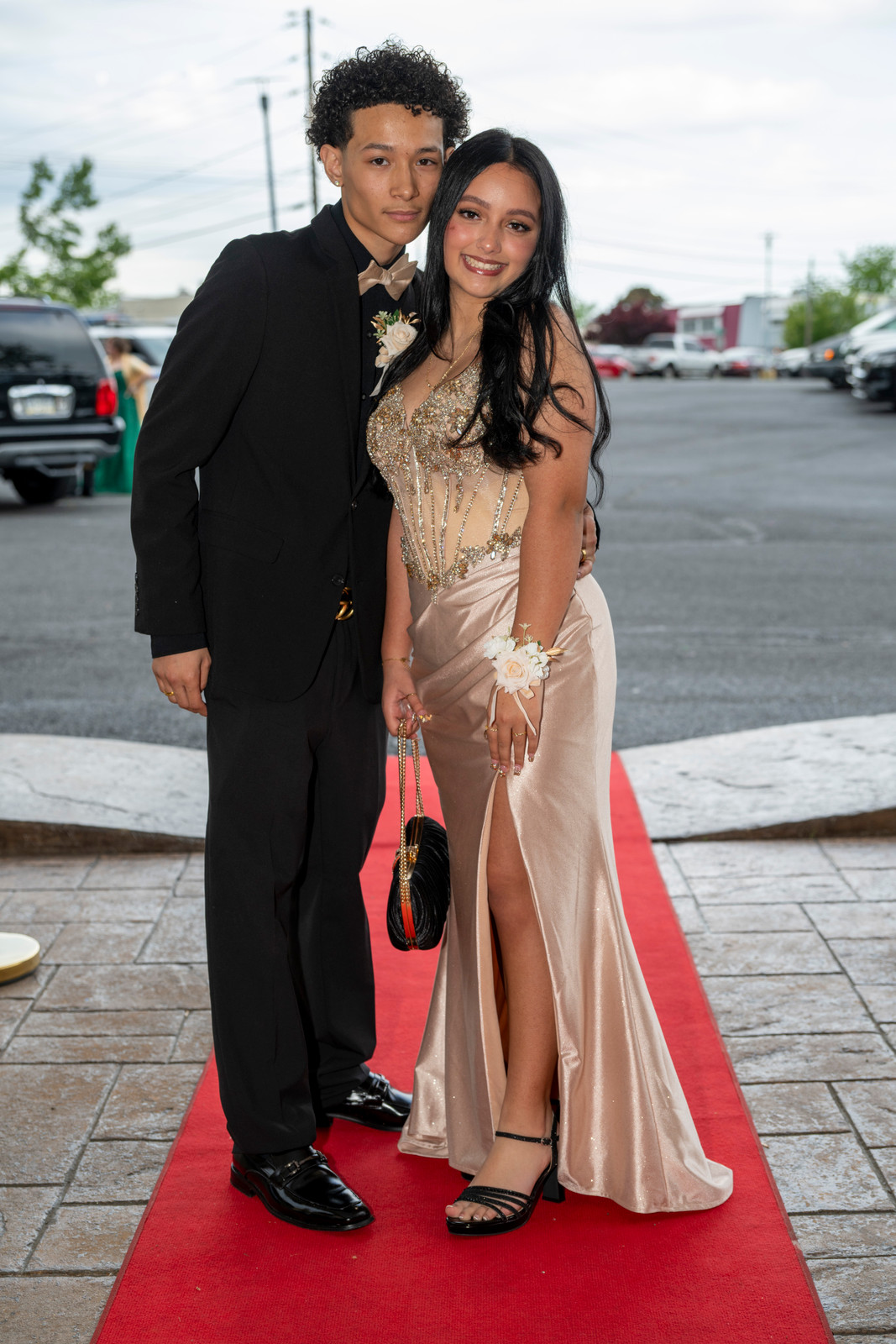 Champagne Satin Mermaid Dress with Gold Corset Top for Prom Champagne Satin Mermaid Dress with Gold Corset Top for Prom — Prom Couple Outfits 2027