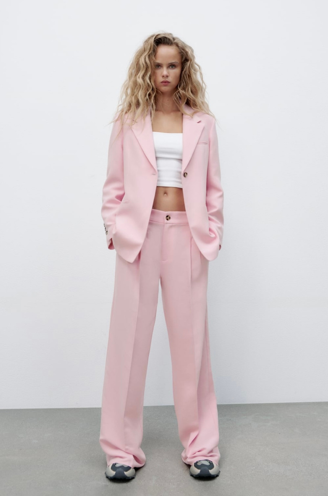 Blush Oversized Blazer with White Crop Top and Trousers — Blush Outfits 2027