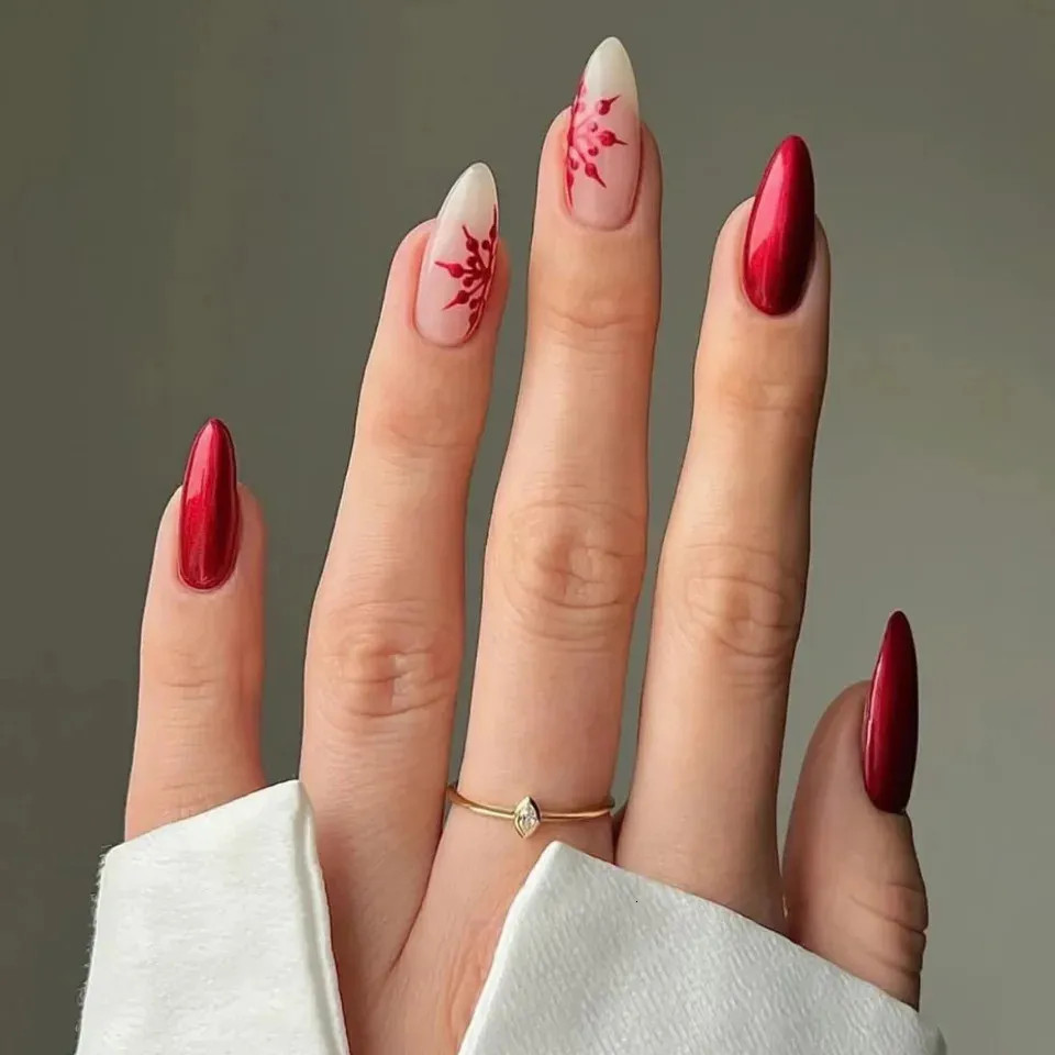 One Hand Visual Idea One Hand Visual Idea — Christmas Almond Nails 2026