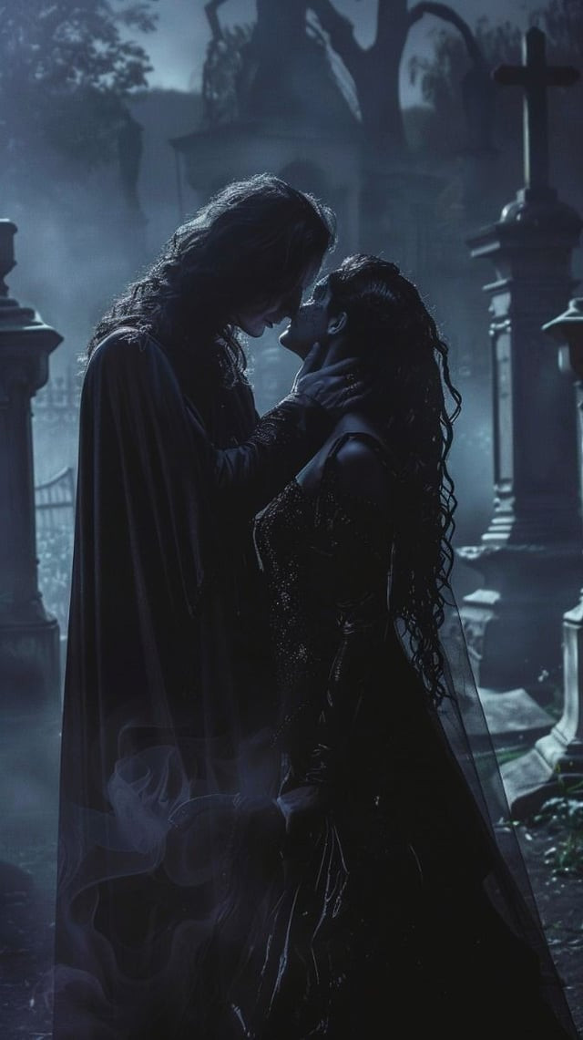 Atmospheric Romance: Lace Dress with Dramatic Cape in Graveyard Atmospheric Romance: Lace Dress with Dramatic Cape in Graveyard — Gothic Romantic Outfits 2027