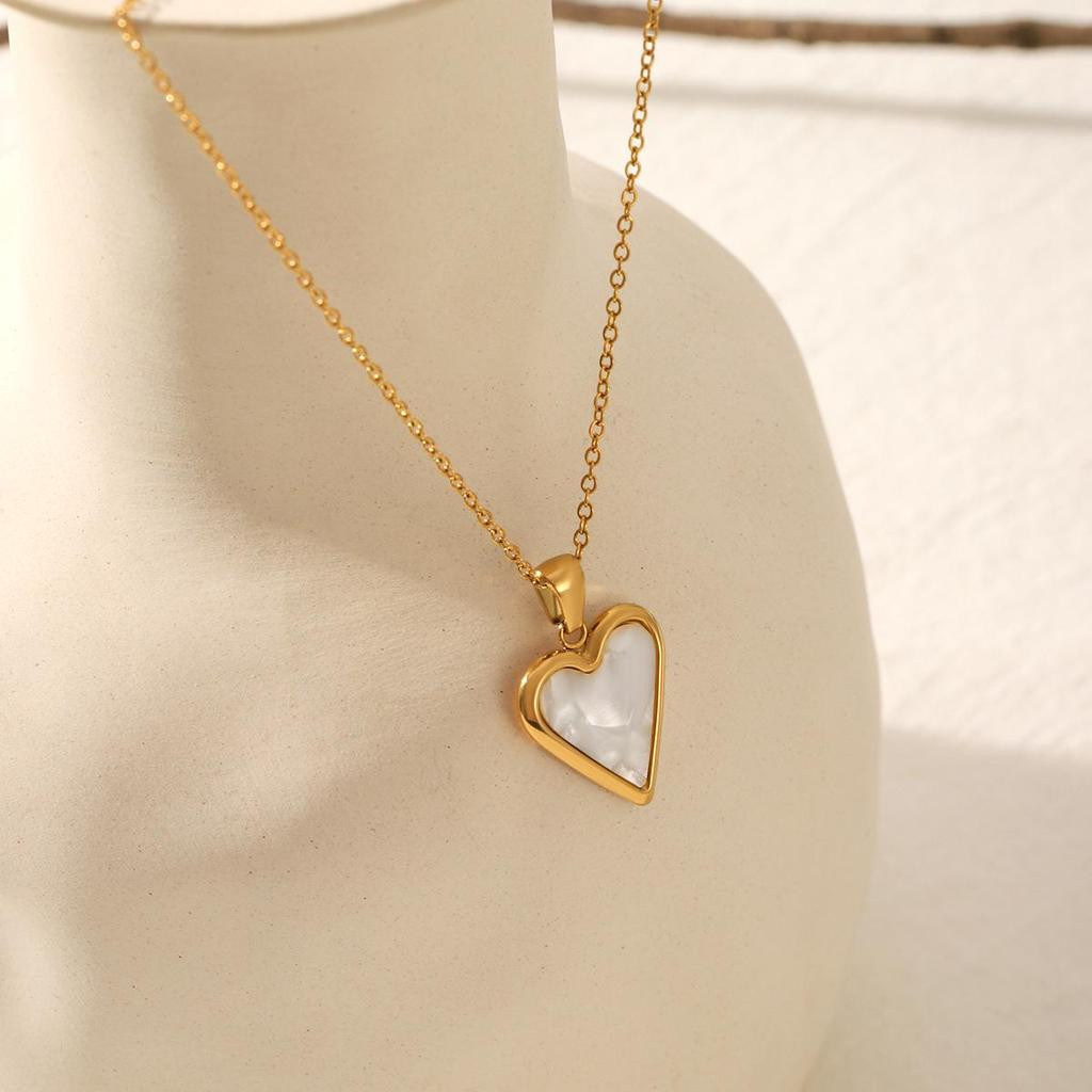Heart-Shaped Mother-of-Pearl Inlay Locket on Gold-Tone Chain Heart-Shaped Mother-of-Pearl Inlay Locket on Gold-Tone Chain — Locket Necklaces 2027
