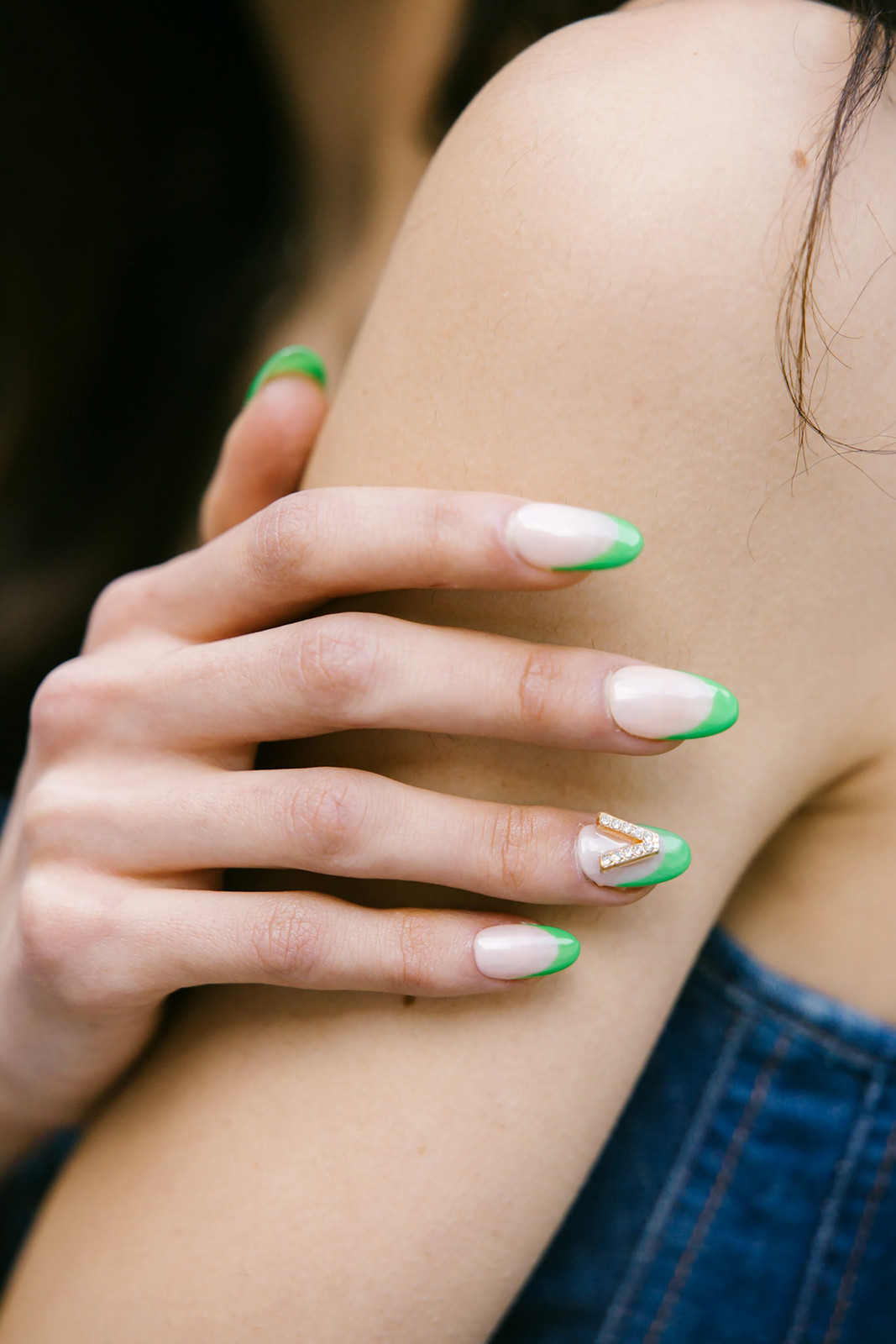 Bold Green Tips And Rhinestone Accent Visual Idea Bold Green Tips And Rhinestone Accent Visual Idea — Summer French Tip Nails 2027