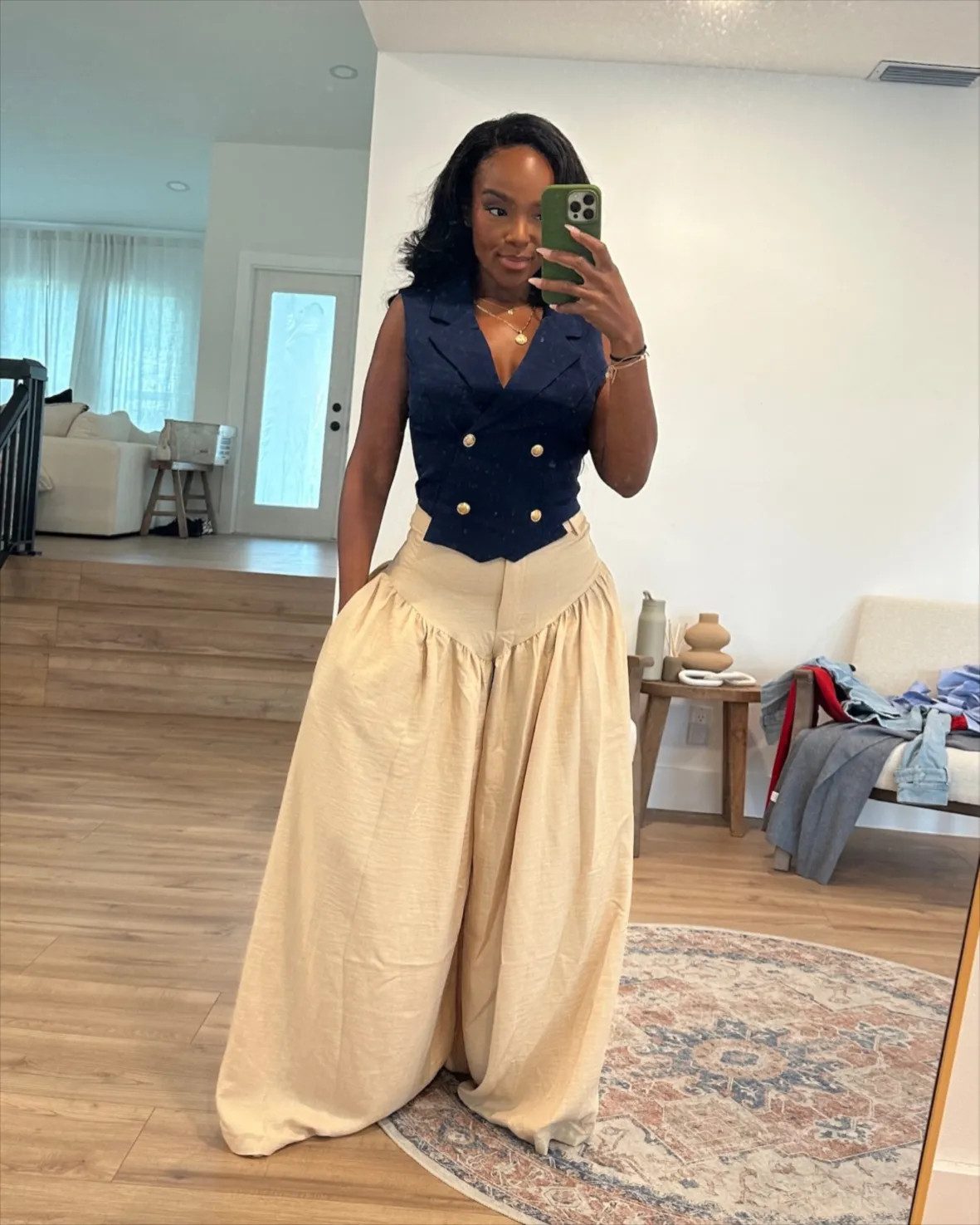 Chic Navy Vest Meets Flowy Beige Trousers Chic Navy Vest Meets Flowy Beige Trousers — Shein Outfits 2027