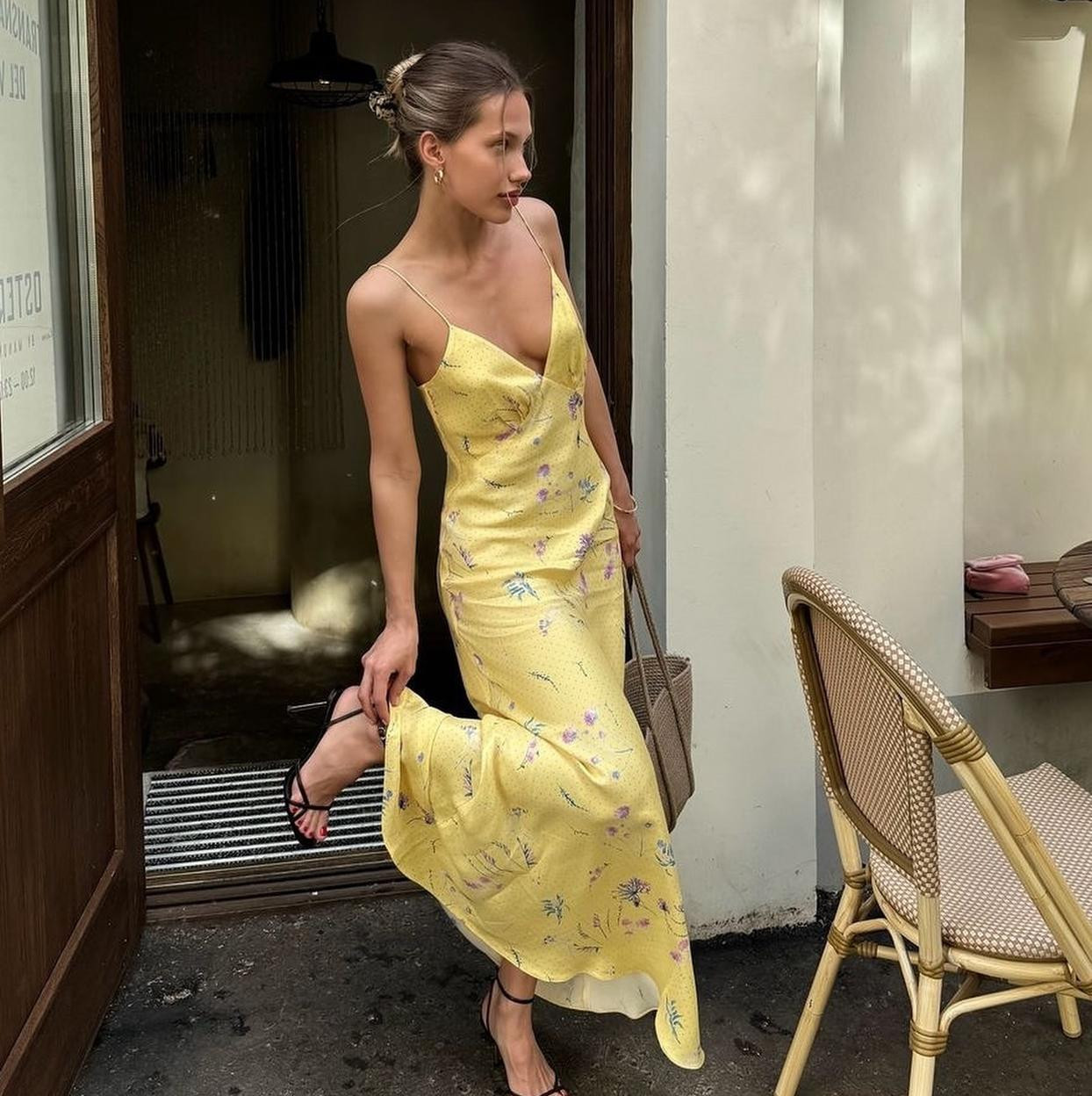 Yellow Silk Blend Slip Sundress with Floral Print Yellow Silk Blend Slip Sundress with Floral Print — Sundress Outfits 2027