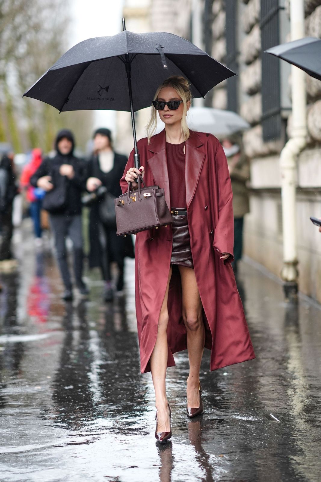 Monochromatic Burgundy: Luxe Satin for Wet Weather Monochromatic Burgundy: Luxe Satin for Wet Weather — Rainy Day Outfits 2027