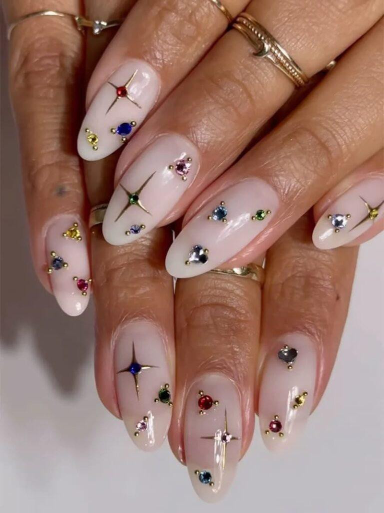 Celestial Star Studded Nude Oval Nails Celestial Star Studded Nude Oval Nails — Spring Nail Colors 2027