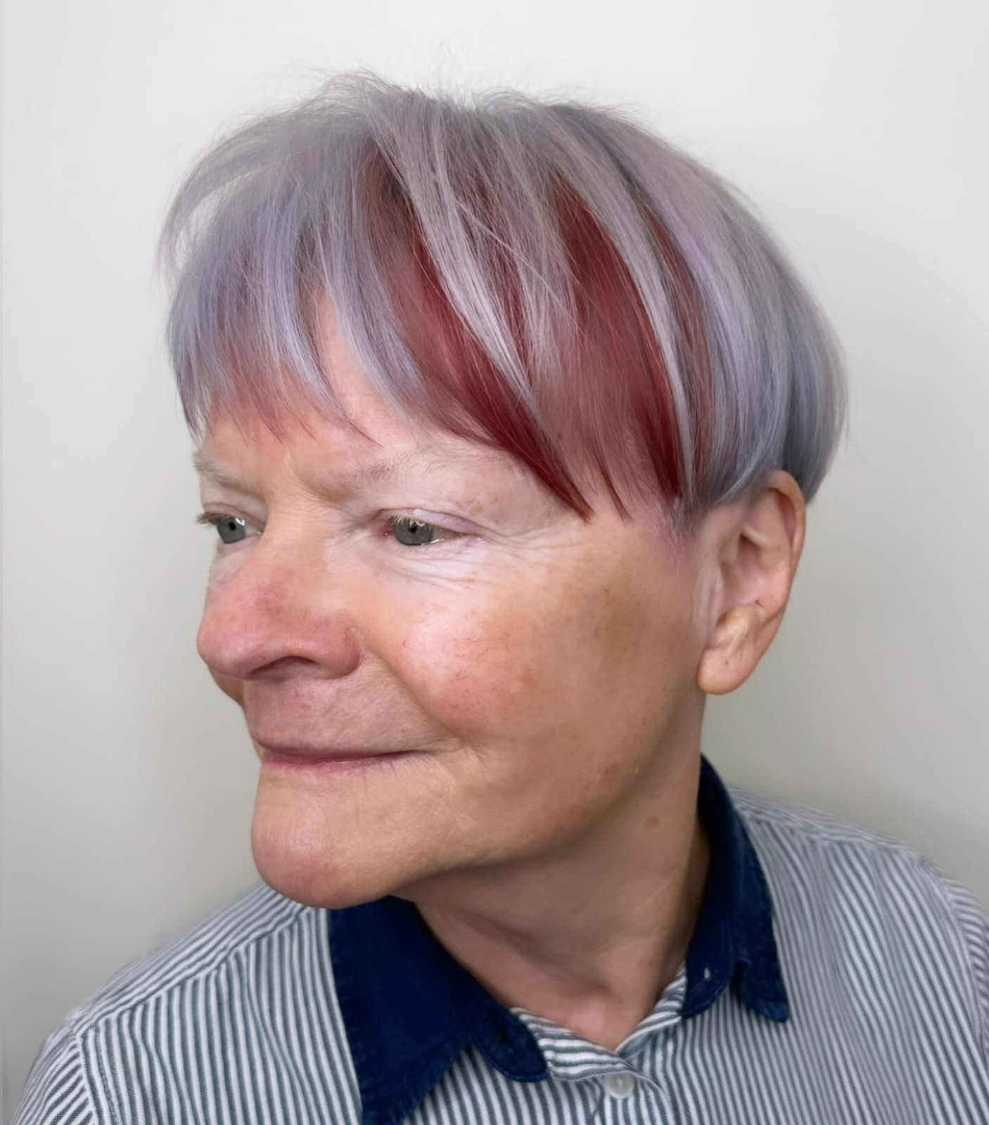Grey Base With Red Streaks Visual Idea Grey Base With Red Streaks Visual Idea — Pixie 2027 for Women Over 70