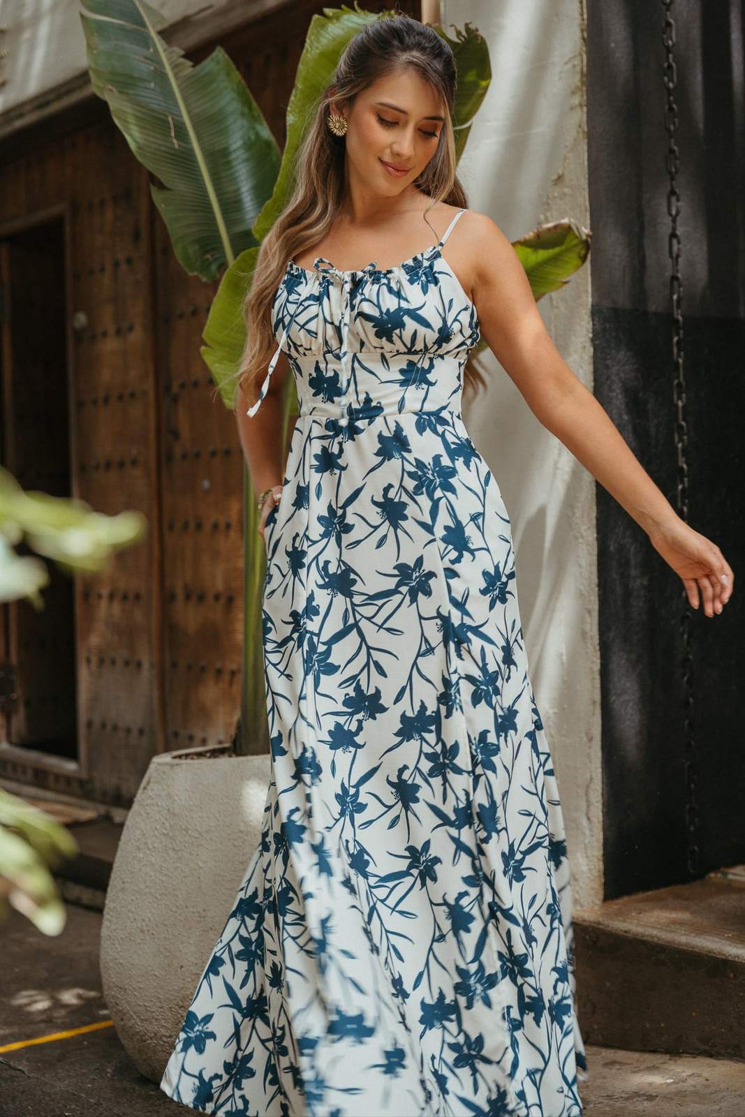 Flowy White and Blue Floral Maxi Dress Flowy White and Blue Floral Maxi Dress — Beach Dresses 2027