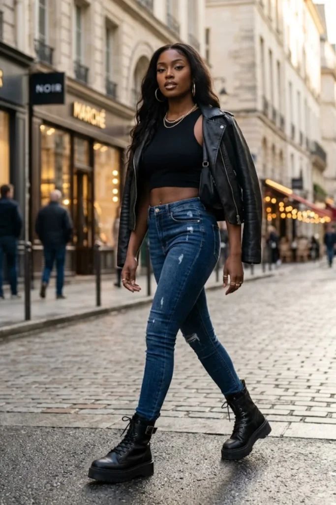 Leather Biker Jacket and Distressed Jeans: Classic Baddie Edge Leather Biker Jacket and Distressed Jeans: Classic Baddie Edge — Baddie Outfits 2027