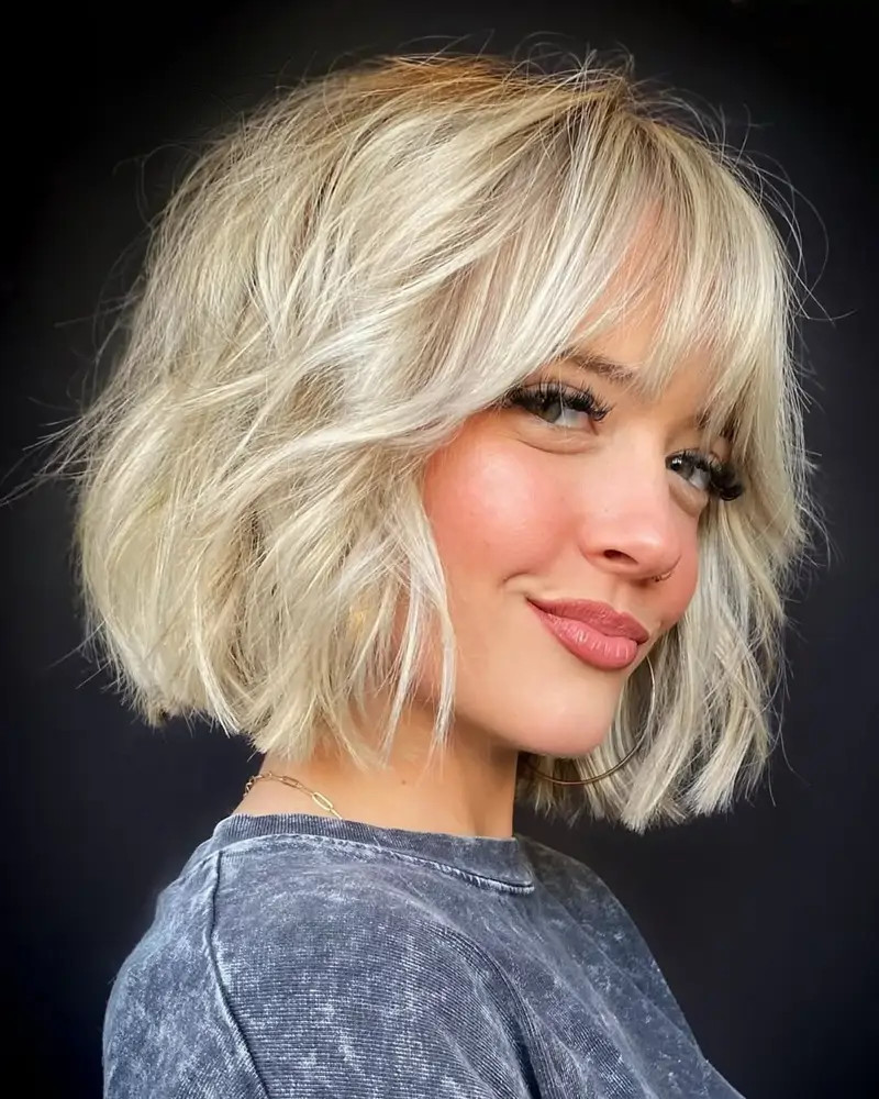 Ash Blonde Shag Bob With Choppy Bangs Ash Blonde Shag Bob With Choppy Bangs — Layered Bob 2027