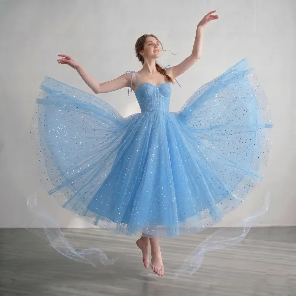 Sky Blue Midi Dress with Starry Glitter Details Sky Blue Midi Dress with Starry Glitter Details — Sweet 16 Dresses 2027