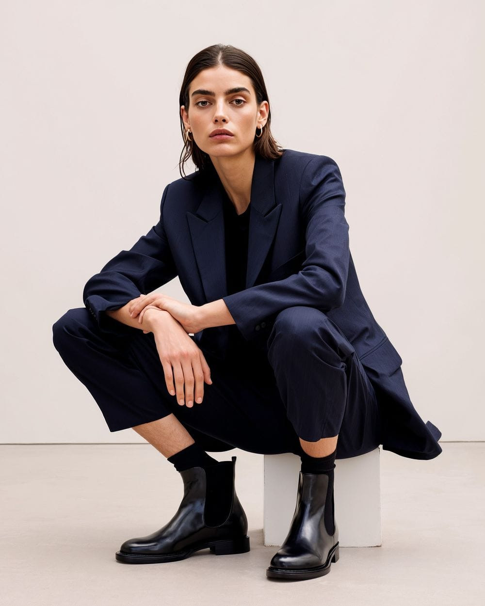 Tailored Navy Suit with Cropped Trousers Tailored Navy Suit with Cropped Trousers — Winter Navy Outfits 2027